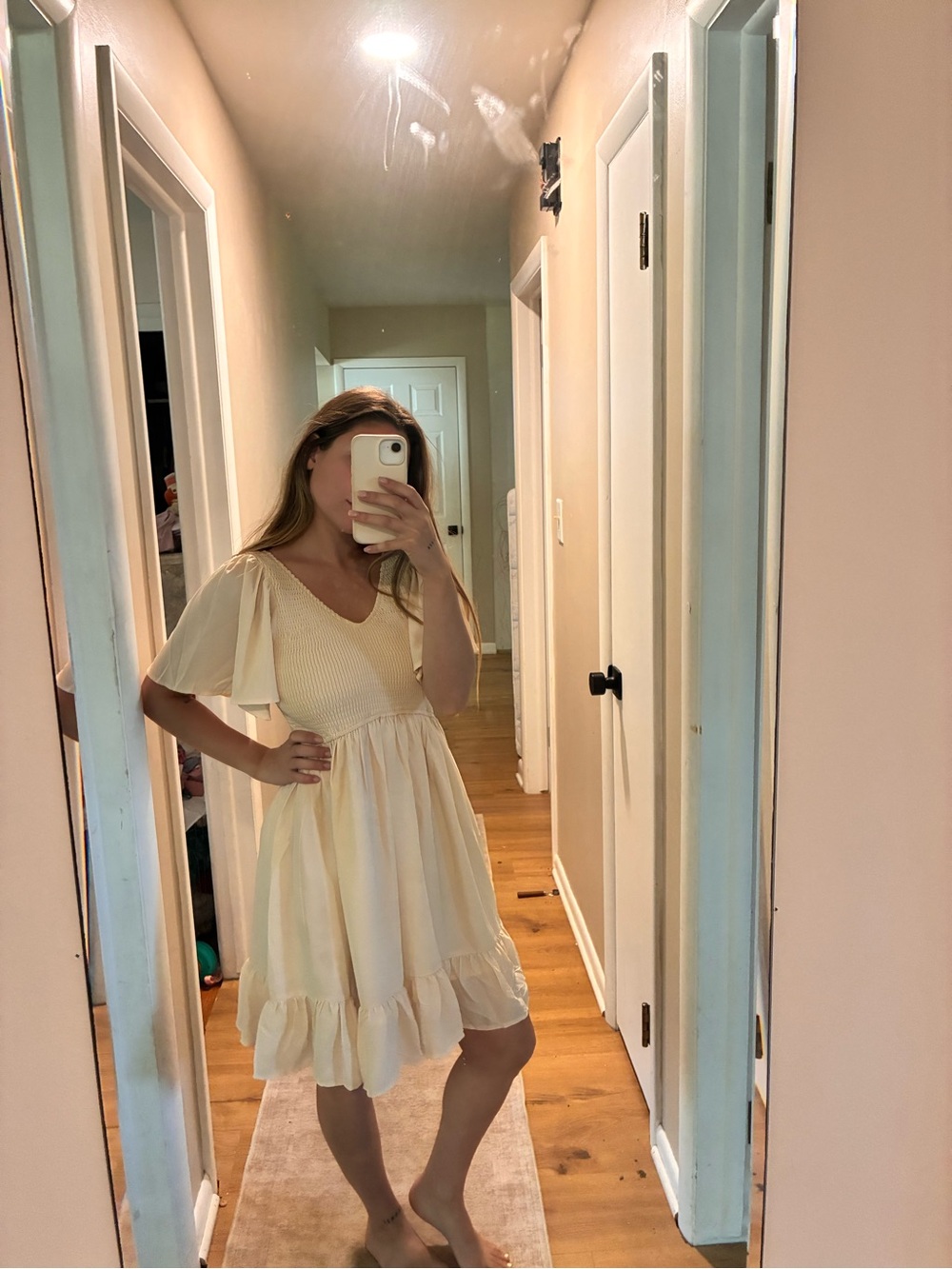 Lily Pale Yellow Flutter-Sleeve Dress